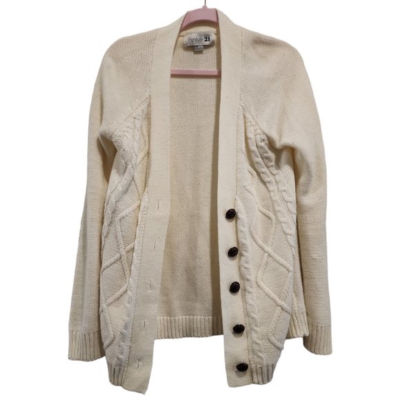 Ivory knit cardigan with brown buttons - Picture 1 of 3